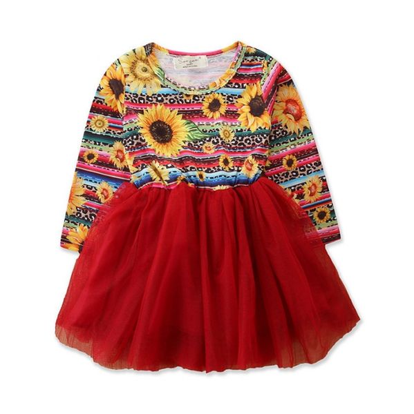 

kids girl clothes suflower toddler girls dresses mesh infant girl princess dress ethnic style children costumes kids clothing 3pcs dw4512, Red;yellow