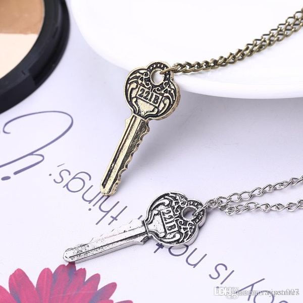 

detective sherlock 221b apartment key pendant necklace vintage copper silver female male movies accessories fashion chain necklace jewelry