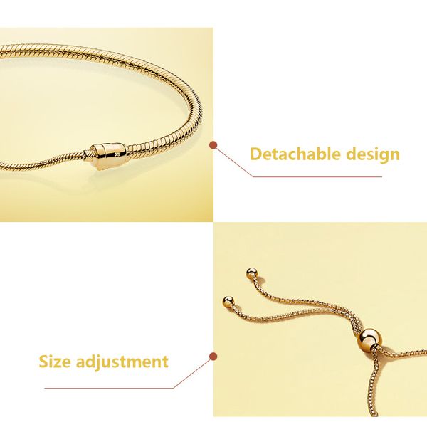 

18k yellow gold plated bracelets hand rope for pandora 925 sterling silver bracelet for women with original gift box ing, Golden;silver