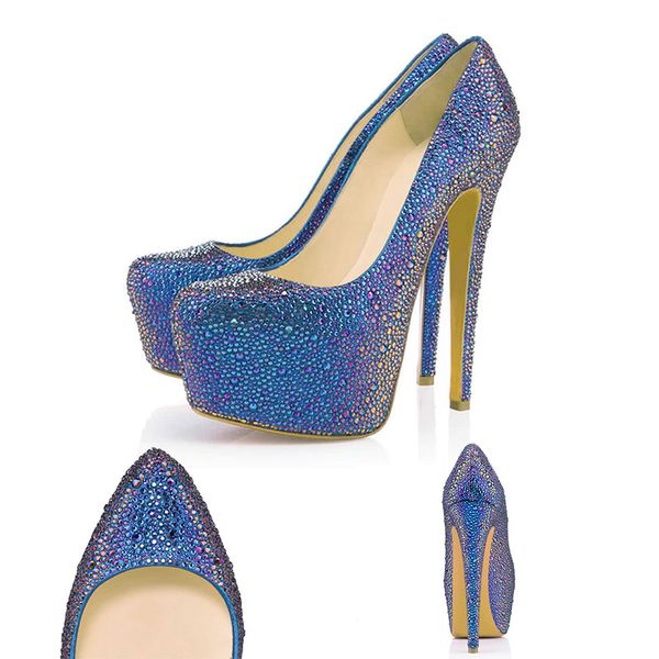 

Fashion Designer Pumps Red Rottom Dress Shoes Rhinestone 16CM Pointed Toe High Heels Crystal Platform Wedding Party Shoes 35-42