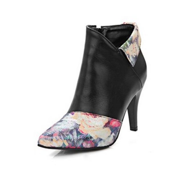 

lady united states european style printed zip pointy fur winter autumn fashion ankle boots women shoes short botas plus size 46, Black