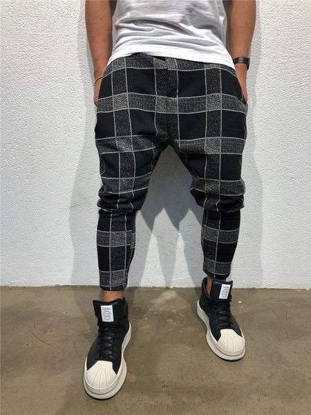 

print sports designer mens pants fashion long trousers mid waist loose drawstring mens clothing plaid 3d digital, Black