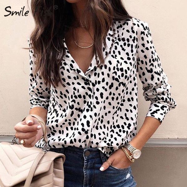 

turn down collar fashion lady shirts leopard casual dot printed women blouses long sleeve blusas plus size 3xl outwear g1223, White