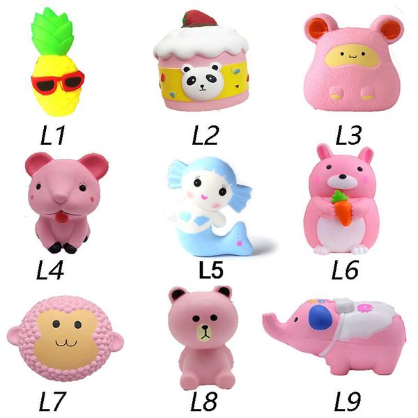 Novas Squishy Brinquedos Squishies bolo Coelho macaco elefante abacaxi rato da sereia lenta Nascente Squeeze bonito Cell Phone dom Strap para brinquedos miúdo