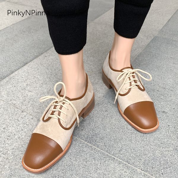 

2020 women summer spring vintage style oxford shoes low heels flock laced up plus size soft preppy commuter office loafers, Black