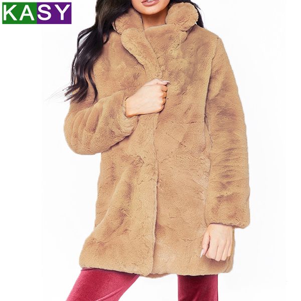 

winter warm fluffy faux fur coats jackets women ry fake fur long jacket turn down collar overcoat oversize plush coat, Black