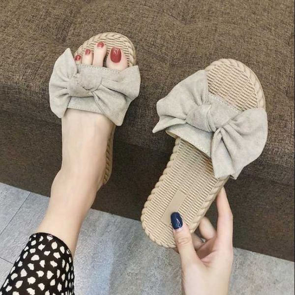

new flip flop slippers women fashion bowknot beach shoes 2020 sandals shoes woman slides fur slides slippers cute plush indoor, Black
