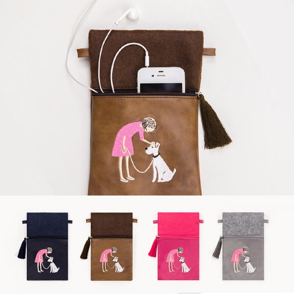 

девушки и пары собачьих боев диагональ пакет мультфильм симпатичные вышивки косметический мешок поясную сумку