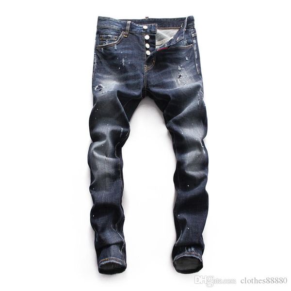 

мужские дизайнерские джинсы мужские патч отверстия стрейч slim fits joker jeans брюки дизайнерская брендовая одежда мода рваные джинсы, Blue