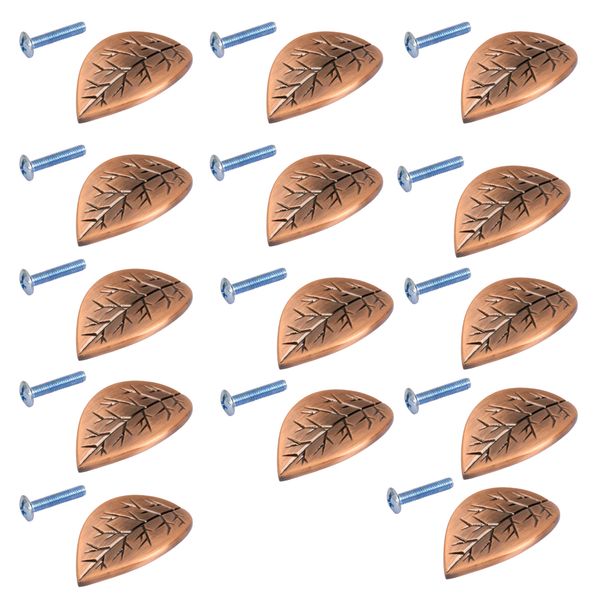 

14-pieces delicate leaf shaped cabinet door drawer bin handle pull knob red bronze