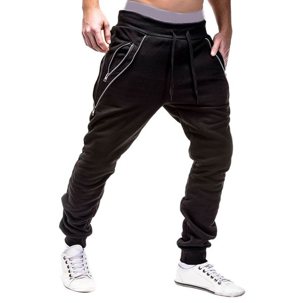 

litthing brands men harem pants m-3xl hip joggers pant summer male solid casual pocket zipper slim trousers sweatpants, Black