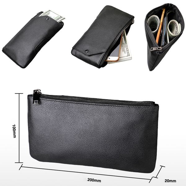 

genuine leather rfid blocking long clutch wallets anti-theft zipper purses multi-card slots banknote pouches phone pockets fashion handbag, Red;black