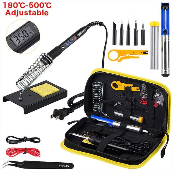 

110v 220v 80w solder welding tools soldering tips adjustable temperature lcd soldering iron kit wire desoldering pump heater set