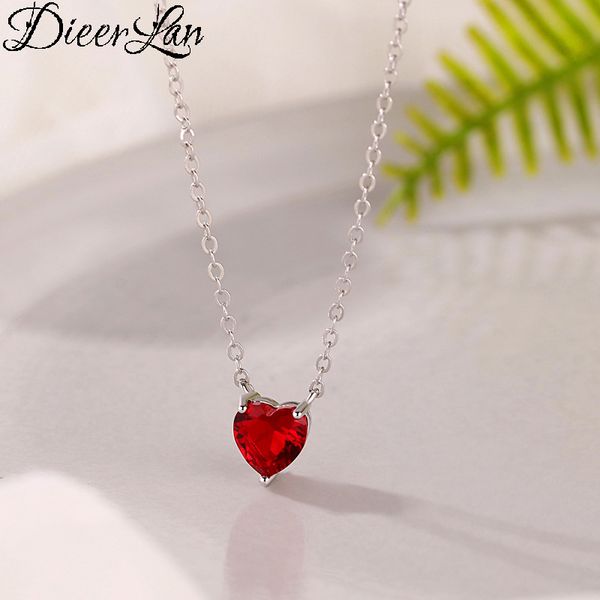 

dieerlan red zircon heart 925 sterling silver necklaces & pendants for women wedding jewelry christmas gifts