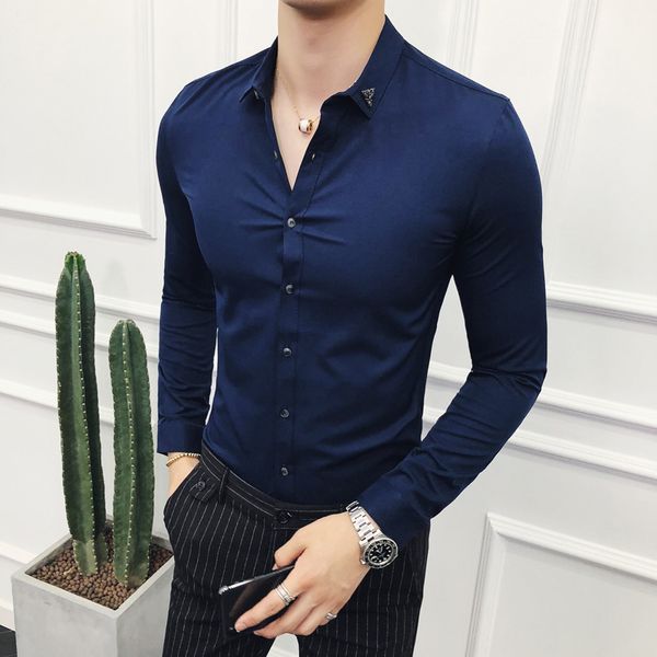 

рубашки мужчины платье твердая с длинным рукавом тонкий мужчины осень англия стиль дышащие soft бизнес офис свадебные социальные рубашки бел, White;black