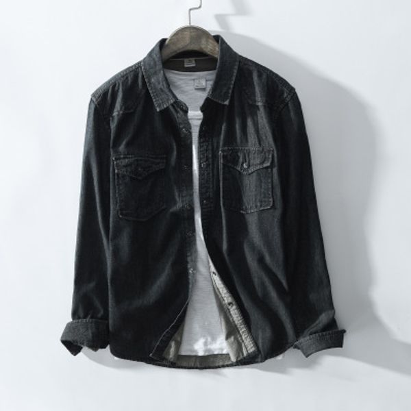 

Brand 2018 Spring New Men Casual Black Denim Shirt Cotton Fashion Slim Long Sleeve Shirts Male Clothes Single Breasted With Pocket for Men