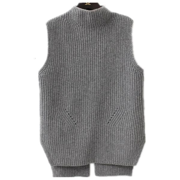 

half collar wool vest without sleeves, Black