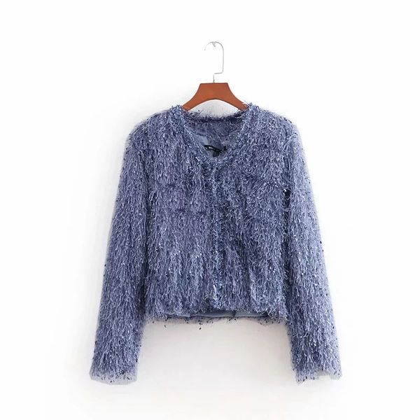 

2019 spring new arrival euro-american style elegant slim tassels outerwear v neck zipper jaquetas feminino free shipping, Black;brown