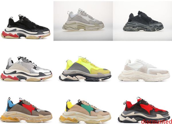 

with mens and womens casual shoes triple s silver suede white yellow green brand designer trainers 35-45