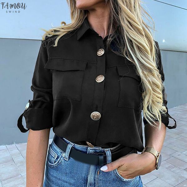 

women solid color blouse long sleeve suit collar casual work office blouse beach shirt autumn womens blouse, White
