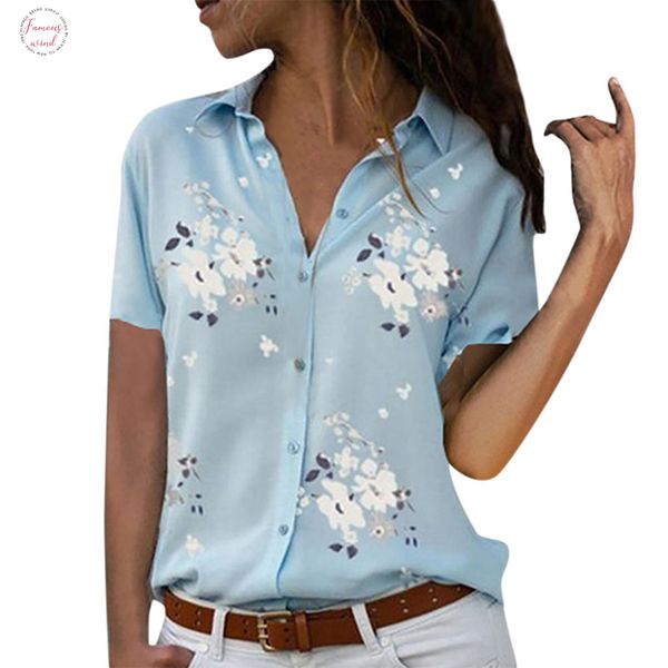 

women plus size loose print v neck short sleeve print blouse pullover shirt blouse summer office shirts elegant, White