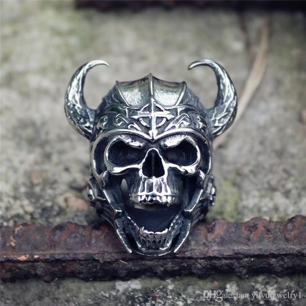 

vintage 316l stainless steel viking warrior men's ring punk skull nordic gods cool knight jewelry gift for him, Silver
