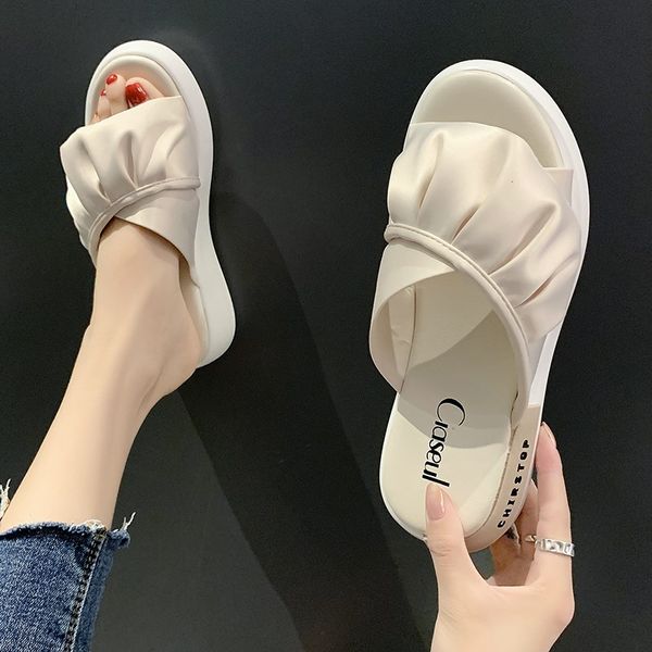 

med female shoes house slippers platform slides fashion flock 2020 summer flat fabric pu cotton med slippers women, Black