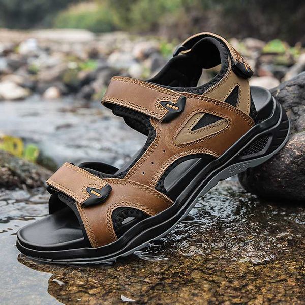 

man sandals 2020 new summer men shoes outdoor casual leather genuine roman 39 beach handmade for closed toe gladiator breathable, Black