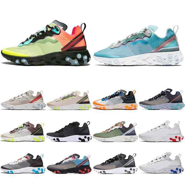 

React Element 87 55 Под прикрытием Мужчины Женщины Кроссовки Зеленый Черный Дизайнерские