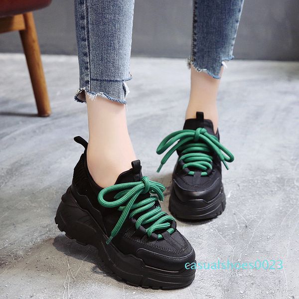

height increasing women shoes breathable casual trainers for ladies platform sneaker footwear baskets chaussure femme c23, Black