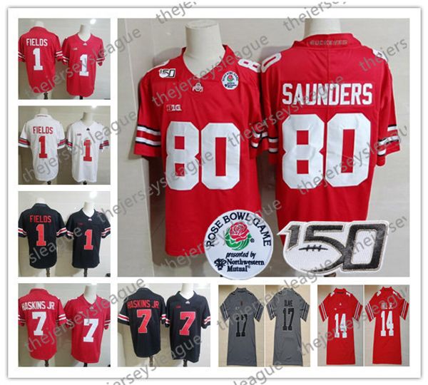 

2020 champion patch ohio state buckeyes 150th custom stitched red black white #80 saunders 14 kj hill jr. 17 chris olave ncaa jersey, Black;red