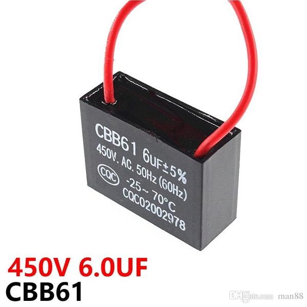 

cbb61 fan starting capacitor 450vac 6uf with line capacitance lead length 10cm