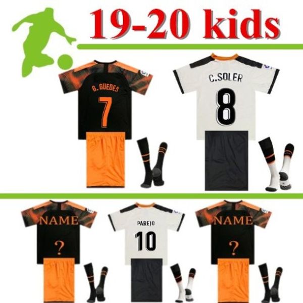

kids kit 2019 2020 valencia soccer jersey camiseta equipacion del valencia 19 20 thailand quality football shirt parejo batshuayi gameiro, Black;yellow
