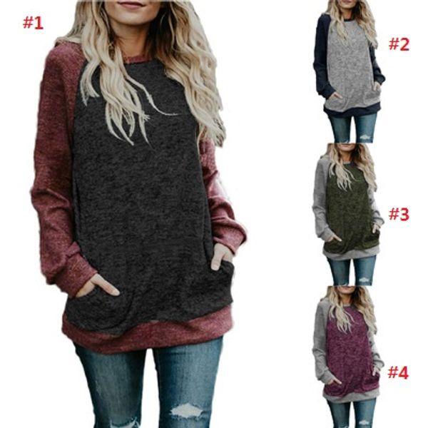 

женщины с длинным рукавом блузка сыпучие fit лоскутная топы футболка пуловер шею повседневная домашняя одежда балахон, Blue;gray