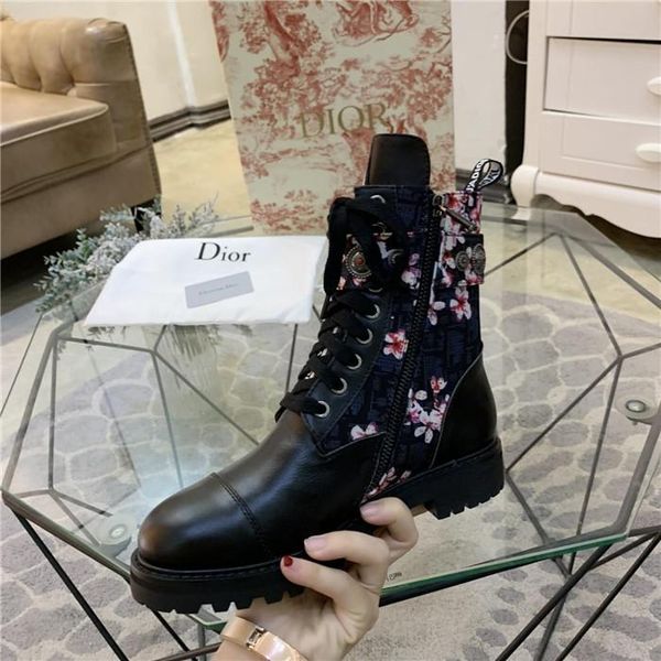 

fast delivery high version genuine leather high-end short motorcycle locomotive women's boots letter printing knight boots martin boots, Black