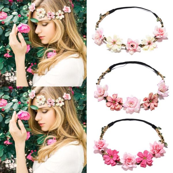 

m mism wedding flower wreath headband floral garland women girl bridal elastic crown holiday headpiece female hair accessories, Slivery;white