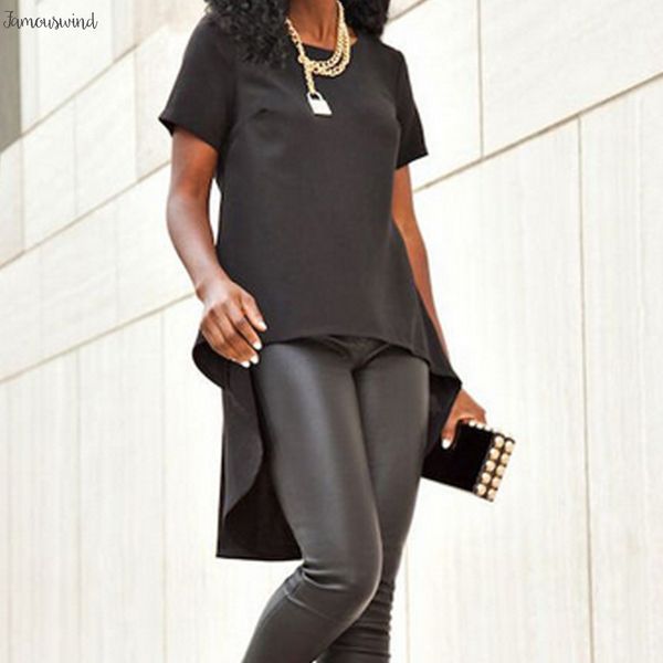 

мода блуза лето женщины топы высокий низкий шифон повседневный vintage v шеи дамы офис sexy сорочка 4xl 5xl plus size, White