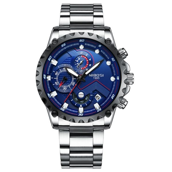 

relogio nibosi masculino watch men brand luxury sport wristwatch chronograph military stainless steel wacth male blue clock, Slivery;brown