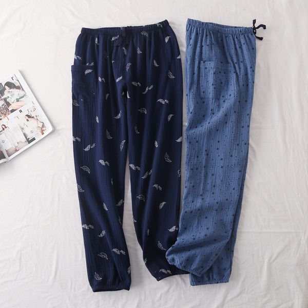 

new autumn women 100% cotton double-layer wrinkle gauze pajama pants printing sleep bottoms lounge sleep wear lounge pants, Black;red