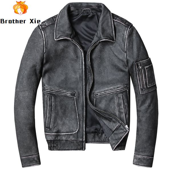 

2020 men's genuine leather jackets vintage motorcycle leather jackets 5xl cowhide biker coat for male, Black