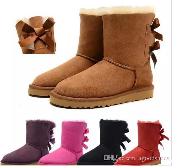 

dorp ship winter australia classic snow boots tall boots real leather bailey bowknot women's bailey bow knee boots sho, Black