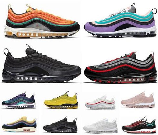 

97 new designer mens running shoes 97s og sean wotherspoon cushion silver gold black red athletic mens trainers sports sneakers with box
