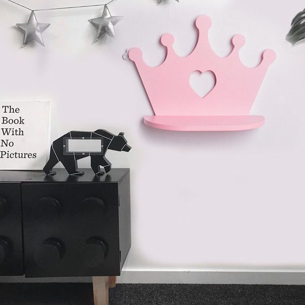 

pink wooden crown wall shelf for princess room daughter girls room decoration gift nursery doll toys shelves