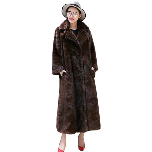 

2018 new fur coat mink coat women's overalls mink long paragraph imitation whole velvet large size more size s-5xl 6xl, Black