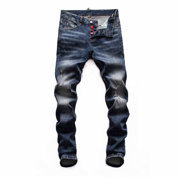

европа и бутик jeans соединенных штатов америки d2 роскошных мужских дизайнерских джинсы высокого качества улицы мода классического отверсти, Blue