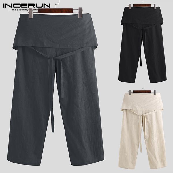 

plus size 5xl men's thai fisherman pants cotton wide leg loose lace up trousers men solid comfy men casual pants incerun 2019, Black