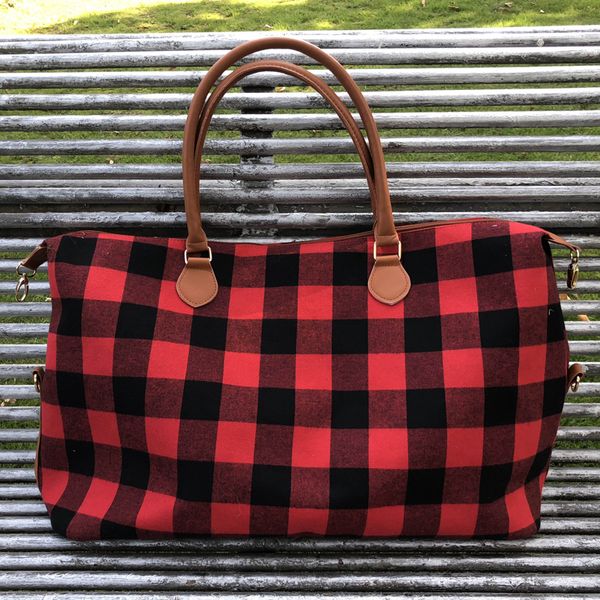 

новый Buffalo Ночь Большого мешка Plaid Путешествие Камера выходного Tote плед Weekender Bag Женщина путешествие Холст Buffalo Plaid