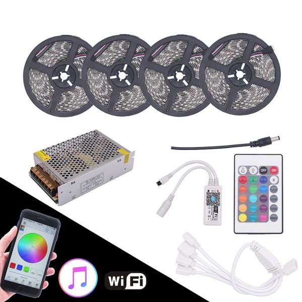 

5050 rgb светодиодные ленты водонепроницаемый 5м 10м 15м 20м 12 в постоянного тока светодиодные полосы света 60led/м с 24key контроллер wifi