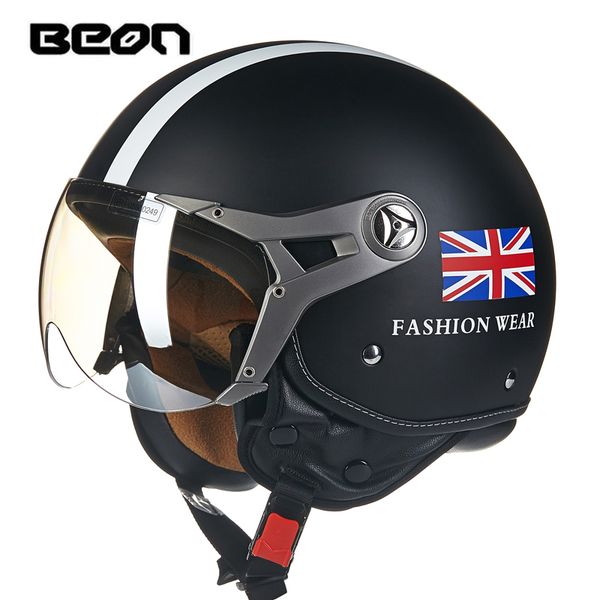 

beon b100 motorcycle helmet women's vintage scooter half helmet men's retro motorbike 3/4 moto casco motocicleta capacete