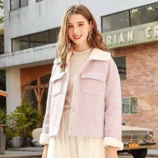 

women winter wool coat luxury designer womens cotton padded jacket thick woolen blend coats office lady fashion purple jackets gift size sml, Black